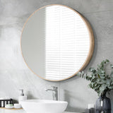 Simplus Round 600MM Bathroom Mirror Cabinet with Glass Door Shower Shaving Cupboard Wall Mounted Medicine Vanity Storage Shelves (Oak)