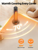 Portable Heater, 63CM 2000W PTC Ceramic Heater w/Remote, 1S Heating 30m², 12H Timer, 70° Oscillation, Adjustable Thermostat Fan Heater, Overheat & Tip-Over Protection Room Heater for Bedroom