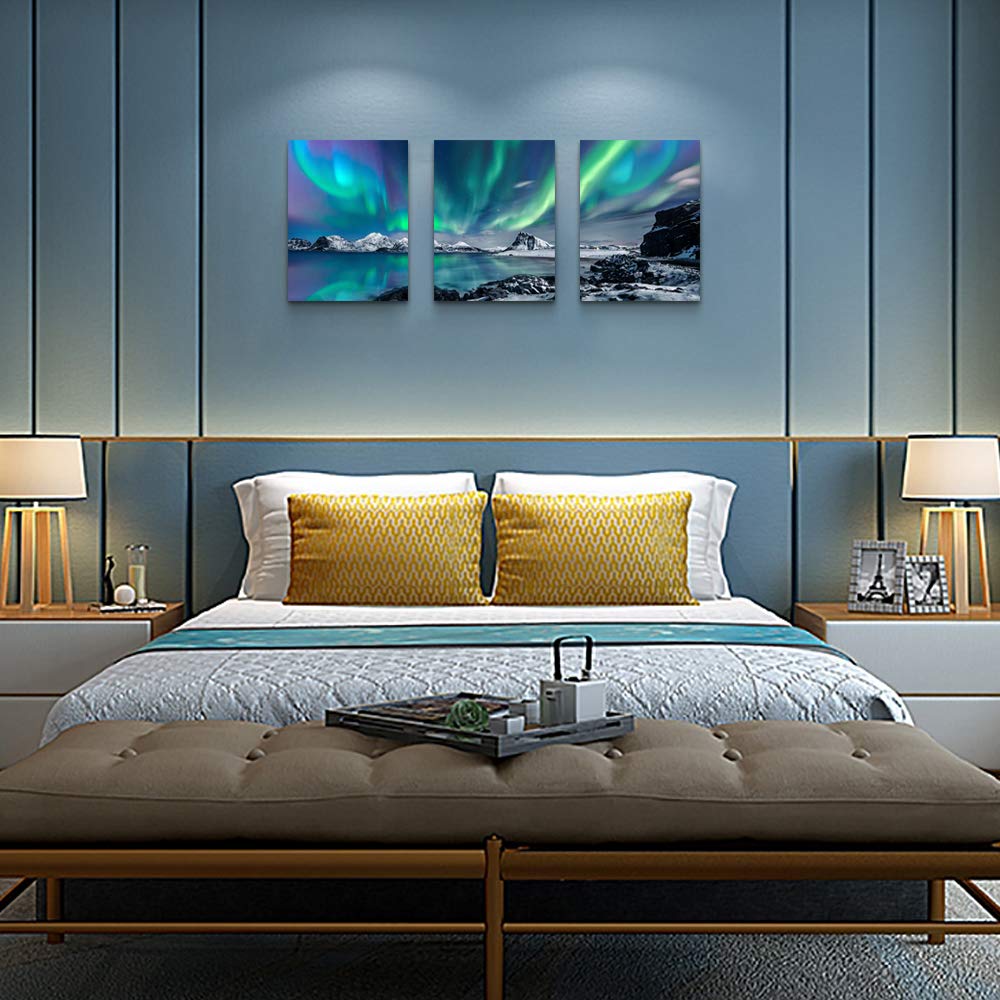 3-Piece Framed Aurora Canvas Wall Art Set – 30 × 40 cm Each