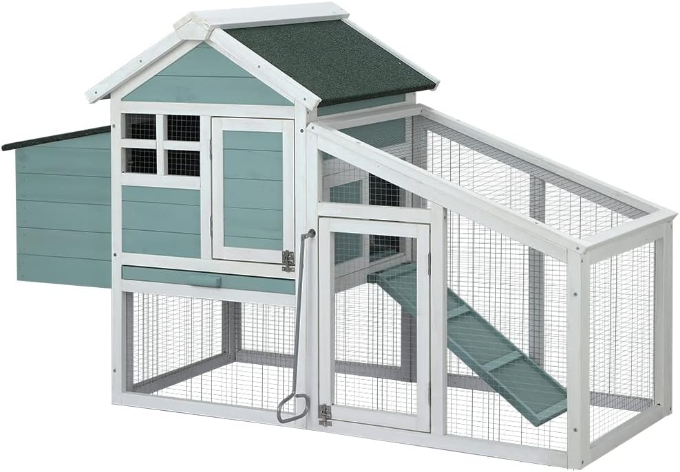 150 cm Two-Tier Fir-Wood Chicken Coop & Small-Animal Hutch with Run