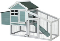 i.Pet Chicken Coop Rabbit Hutch with Hatching Box for Egg Collection 2-Tier Wooden Bunny Cage Guinea Pig House with Outdoor Play Run and Water-Resistant Roof Green and White 150cm x 60cm x 93cm