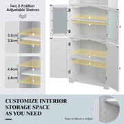 White Tall Pantry Cabinet with Glass Doors & Adjustable Shelves