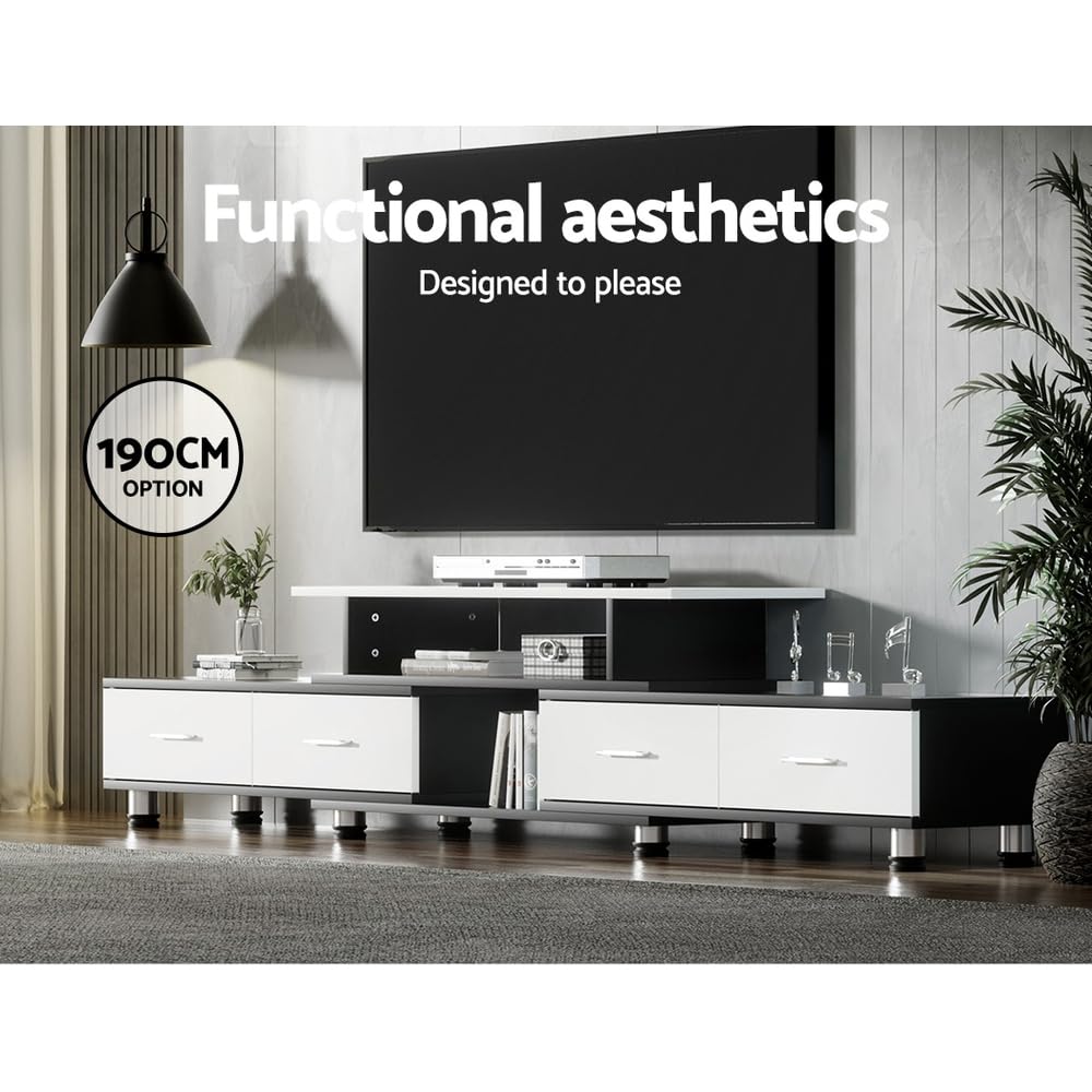 Adjustable 160–222 cm White TV Unit with 4 Drawers