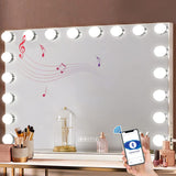 Vanity Smart Mirror with Lights Bluetooth Speaker USB Power Charging Large Hollywood Lighted Mirror with 18 Dimming LED Bulbs for Tabletop/Wall-Mounted