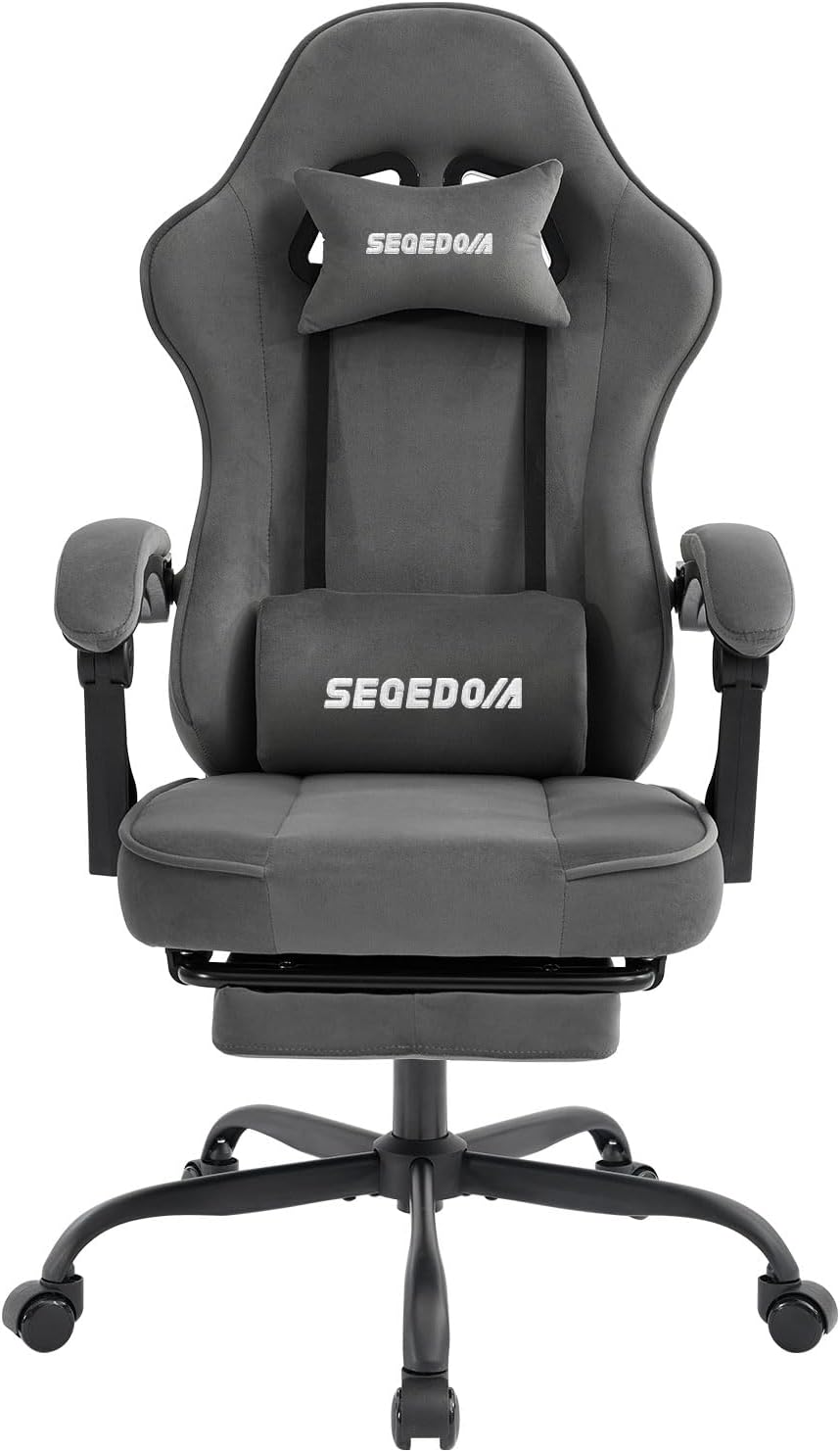 Gaming Chair Technology Fabric Computer Chair with Pocket Spring Cushion, Comfortable Ergonomic Gamer Chair for Adults, Massage Game Chair with Footrest,Reclining Chair, Home,Office,Teens,Grey