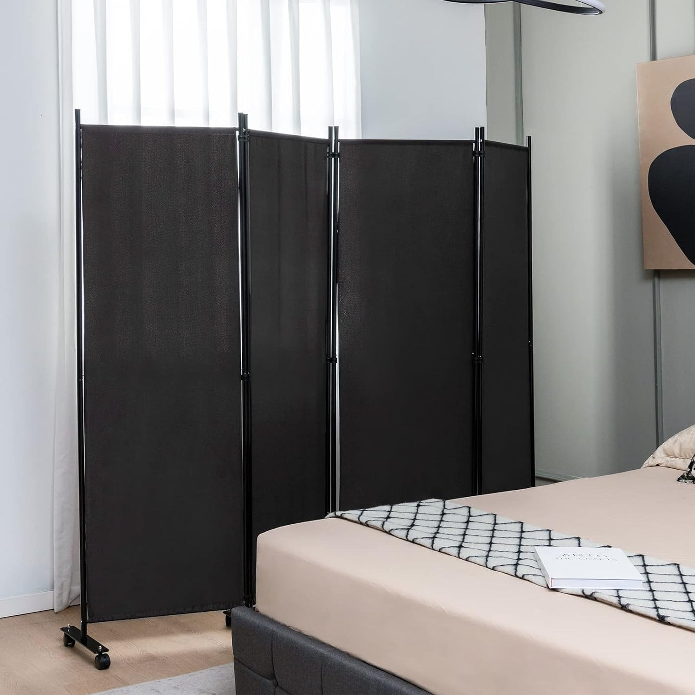 173cm Rolling 4-Panel Room Divider – 4 Colours