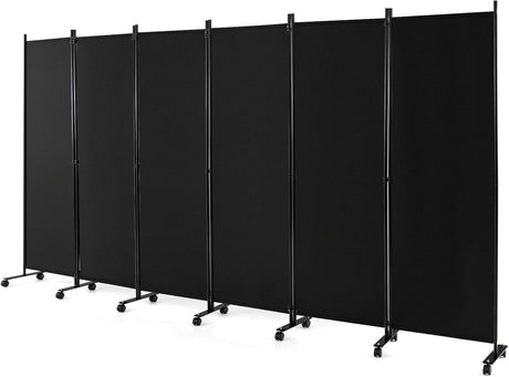 6 Panel Room Divider on Wheels 5.6Ft Tall Rolling Privacy Screens Freestanding
