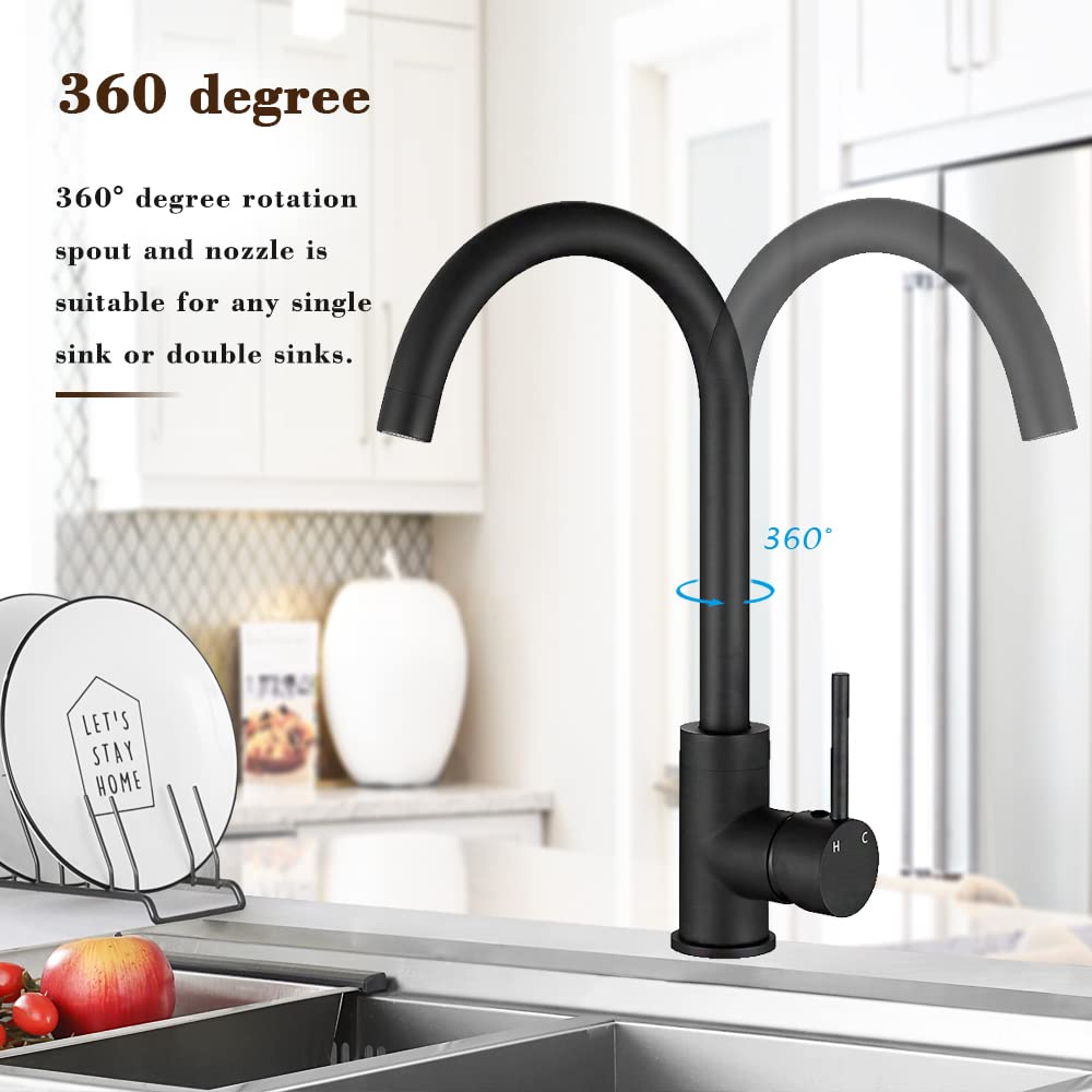 Matte Black Brass Kitchen Mixer Tap – 360° Swivel