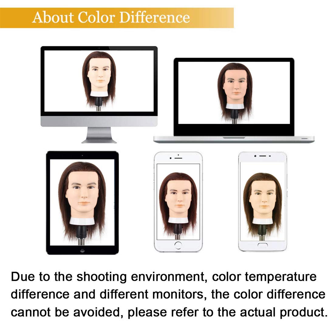 Male Mannequin Head with 100% Human Hair Haircut Training Head with Thick Hair Hairdresser Manikin Head Doll Head for Hair Styling and Practice Handsome Face Adult Head Size (8-10Inch 3B#)