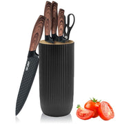 6-Piece Black Stainless-Steel Kitchen Knife Set with Block