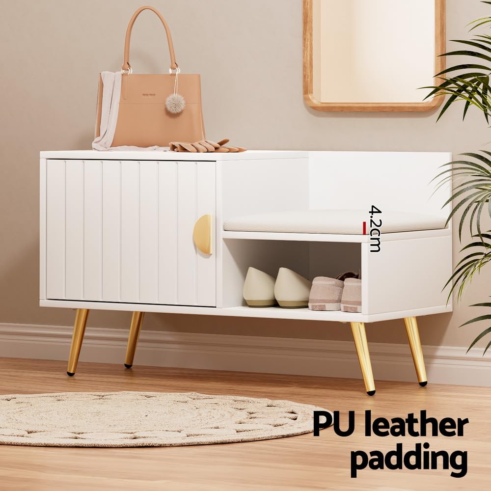 White Padded Shoe Storage Bench – Up to 6 Pairs
