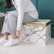 110 L Folding Storage Ottoman Bench – White & Black Marble