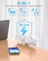 One Beat PD 30W Desk Clamp Power Board USB C,Fast Charging Station,4 Outlets with 4USB Ports(2USB C), Desktop Mounted Power Board Surge Protected,1.5M Extension Cord for Desk Accessories Home Office