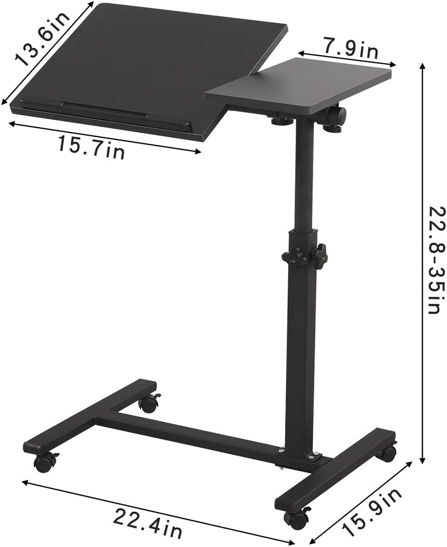 Black Mobile Tilting Overbed Laptop Table with Wheels