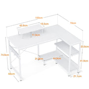 Reversible L-Shaped Desk with Shelves & Monitor Stand