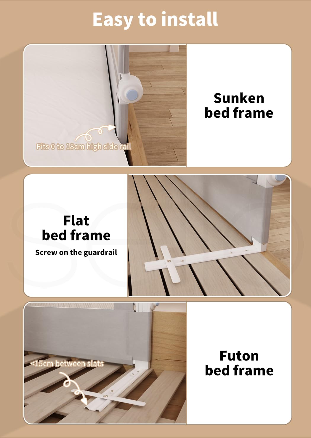 Bed Rail Baby Kids Safety Guard Height Adjustable Folding Child Toddler Cot Protect Steel Tube Safe Sleeping (M:180cm x 70cm/83cm)