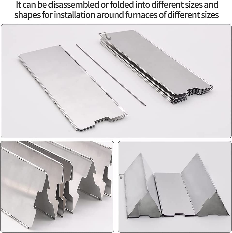 Stove Windscreen, 10 Plates Stove Windshield, Folding Aluminum Camping Burner Windshield, Lightweight Compact Folding Camp Stove Windscreen with Drawstring Bag, for Camping Stoves and Butane Stoves