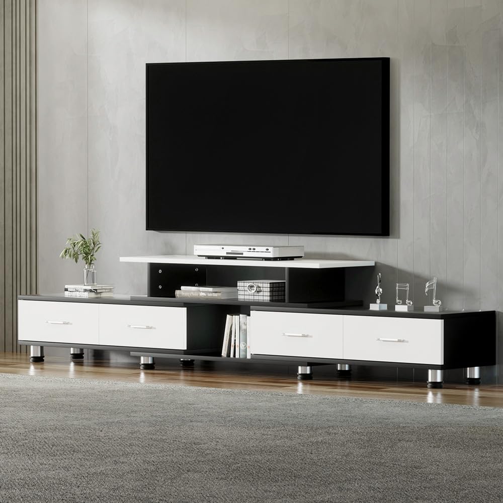 Adjustable 160–222 cm White TV Unit with 4 Drawers