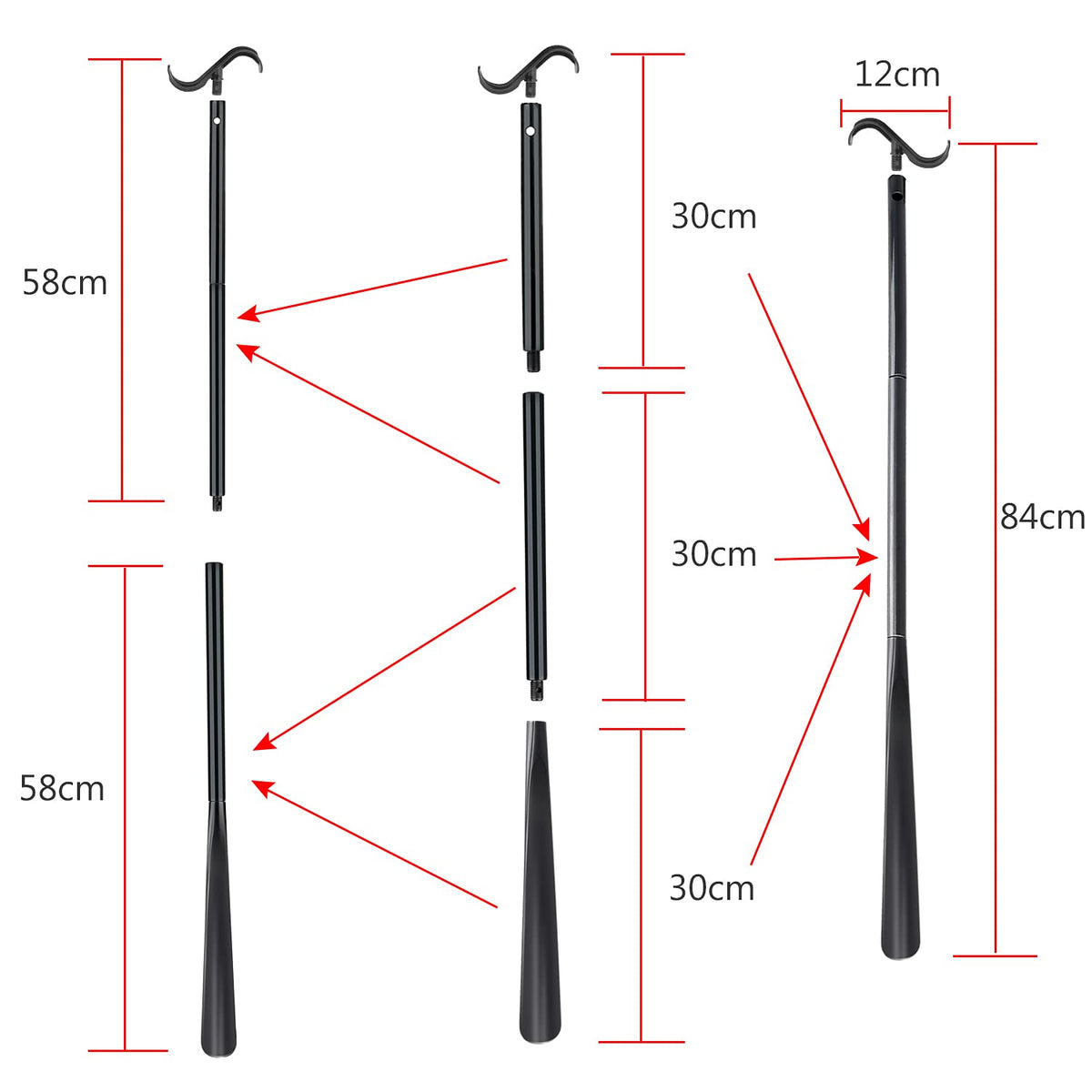 Adjustable 84 cm Dressing Stick with Shoe Horn