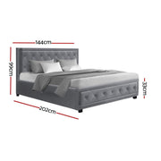 Grey Upholstered Double Gas-Lift Storage Bed with Tufted Headboard