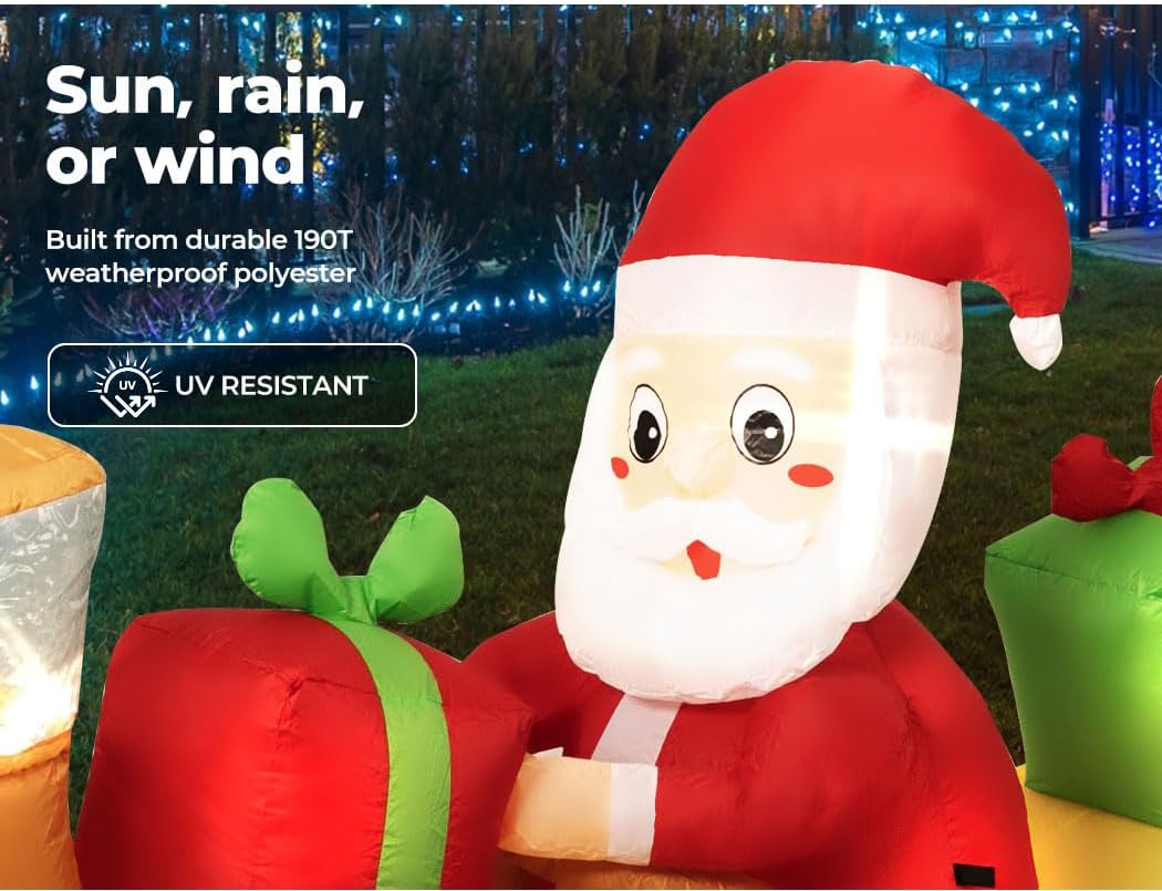 Christmas Inflatable Santa Clau Boat Xmas Indoor Decorations with LED Lights,Fast Self-Inflatable and deflatable,Waterproof Home Garden Holiday Party Outdoor Decor Red Colour 135cm x 210cm