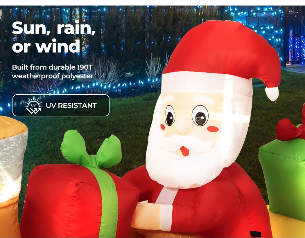 Christmas Inflatable Santa Clau Boat Xmas Indoor Decorations with LED Lights,Fast Self-Inflatable and deflatable,Waterproof Home Garden Holiday Party Outdoor Decor Red Colour 135cm x 210cm