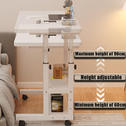 White Mobile Height-Adjustable Laptop Desk with Storage