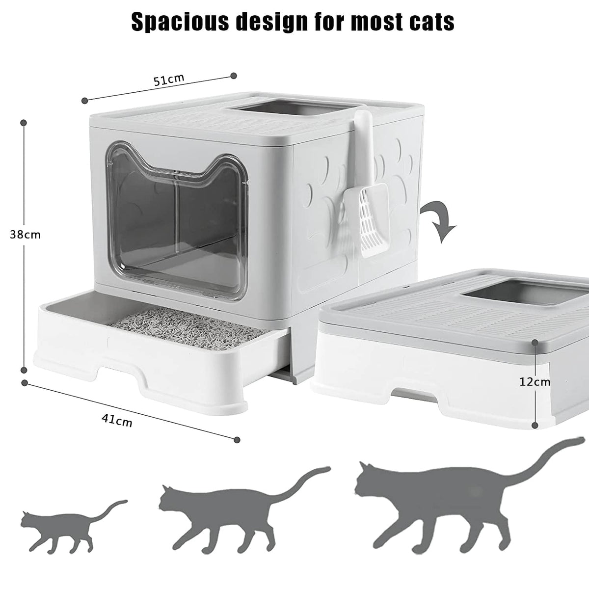 Extra-Large Enclosed Cat Litter Box with Drawer & Scoop
