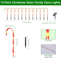 12-Pack Solar Candy Cane Path Lights – 72 LEDs & 8 Modes
