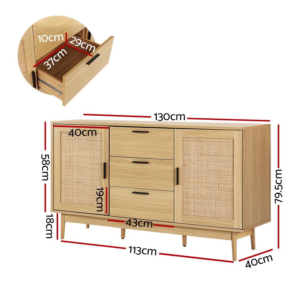 Rattan Sideboard with 3 Drawers & Adjustable Shelves
