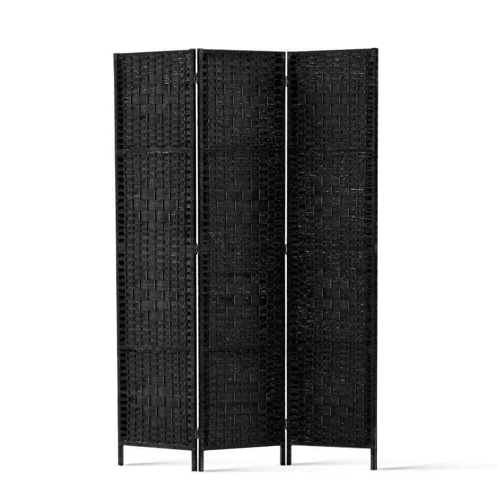 3-Panel Pine & Wicker Room Divider – 123 × 170cm