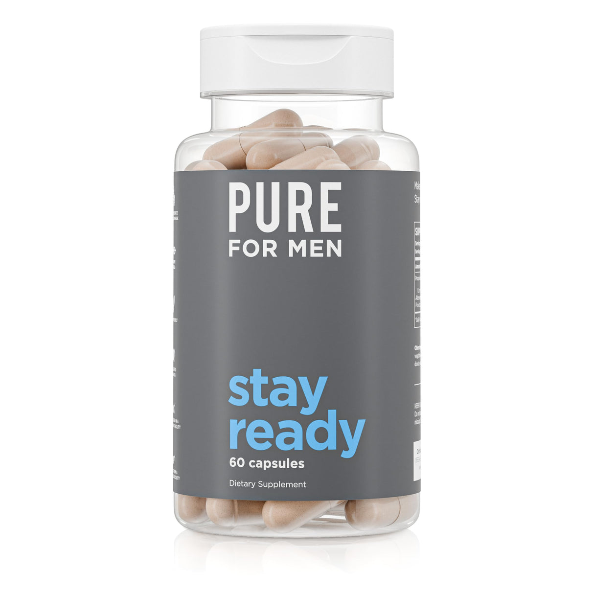 Pure for Men Original Cleanliness Stay Ready Fiber Supplement, 120 Vegan Capsules, Helps Promote Digestive Regularity. Psyllium Husk, Chia Seeds, Oat Fibre, Proprietary Formula