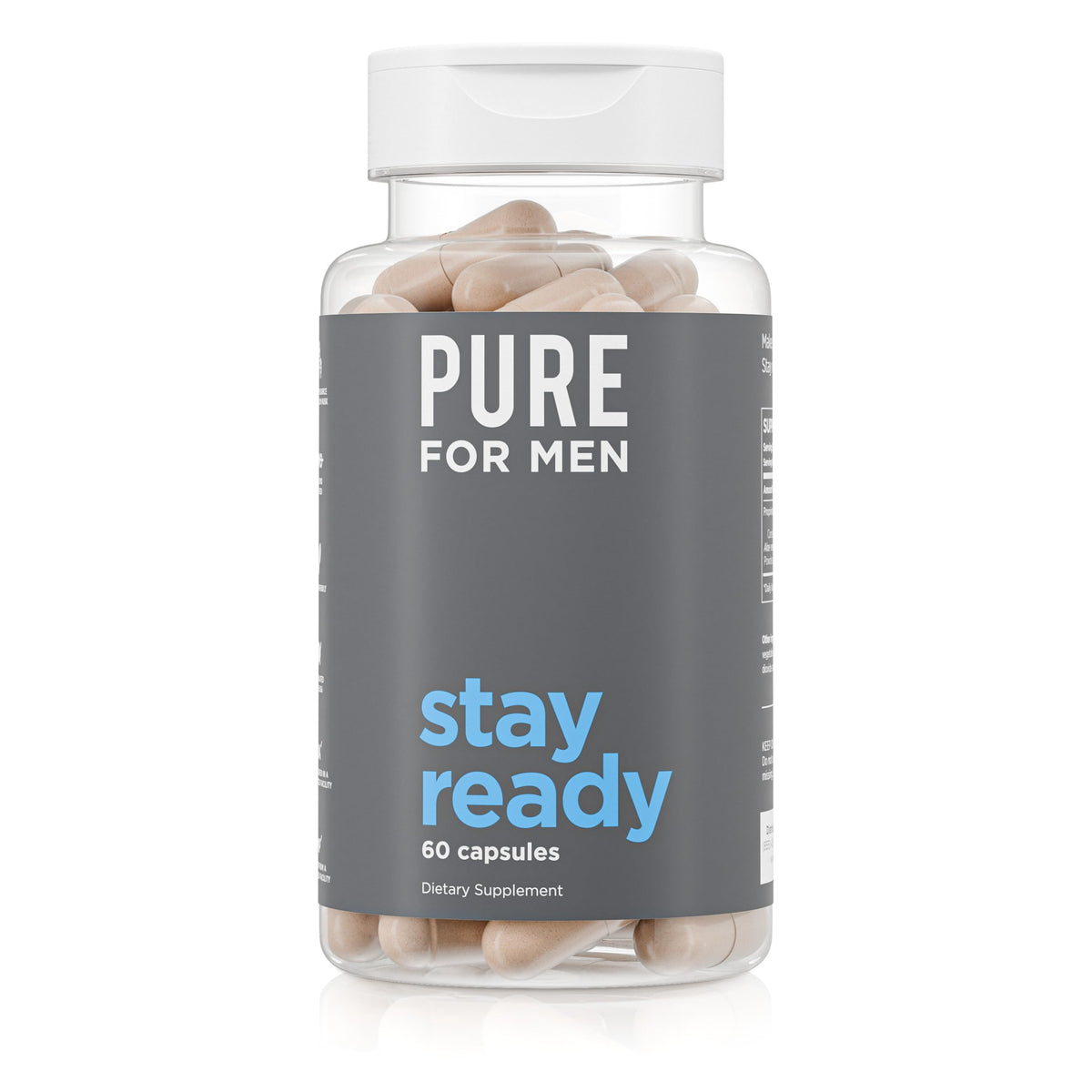 Pure for Men Original Cleanliness Stay Ready Fiber Supplement, 120 Vegan Capsules, Helps Promote Digestive Regularity. Psyllium Husk, Chia Seeds, Oat Fibre, Proprietary Formula