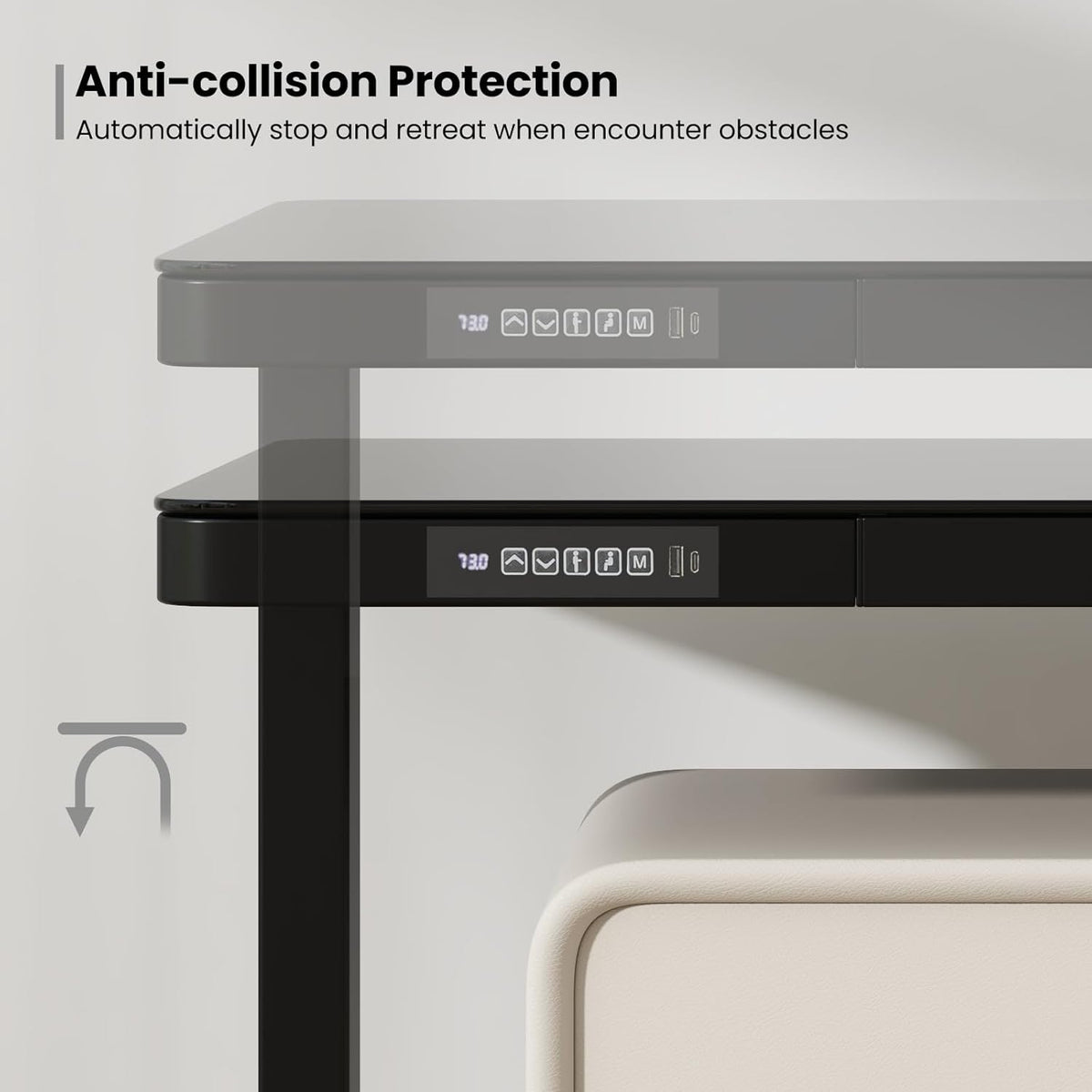 Electric Standing Desk with Drawer, Height Adjustable Desk with Whole Piece Tempered Glass Top, Sit Stand Desk with 2 Memory Positions & USB Type-C Outlets for Home Office 120x60 cm