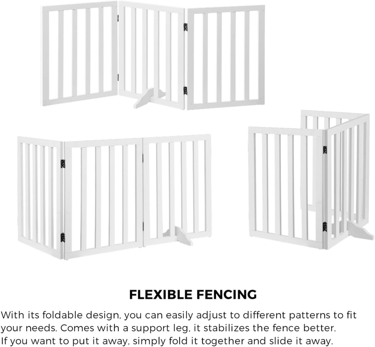 Freestanding Foldable MDF Pet Gate – 3 Sizes, White or Grey