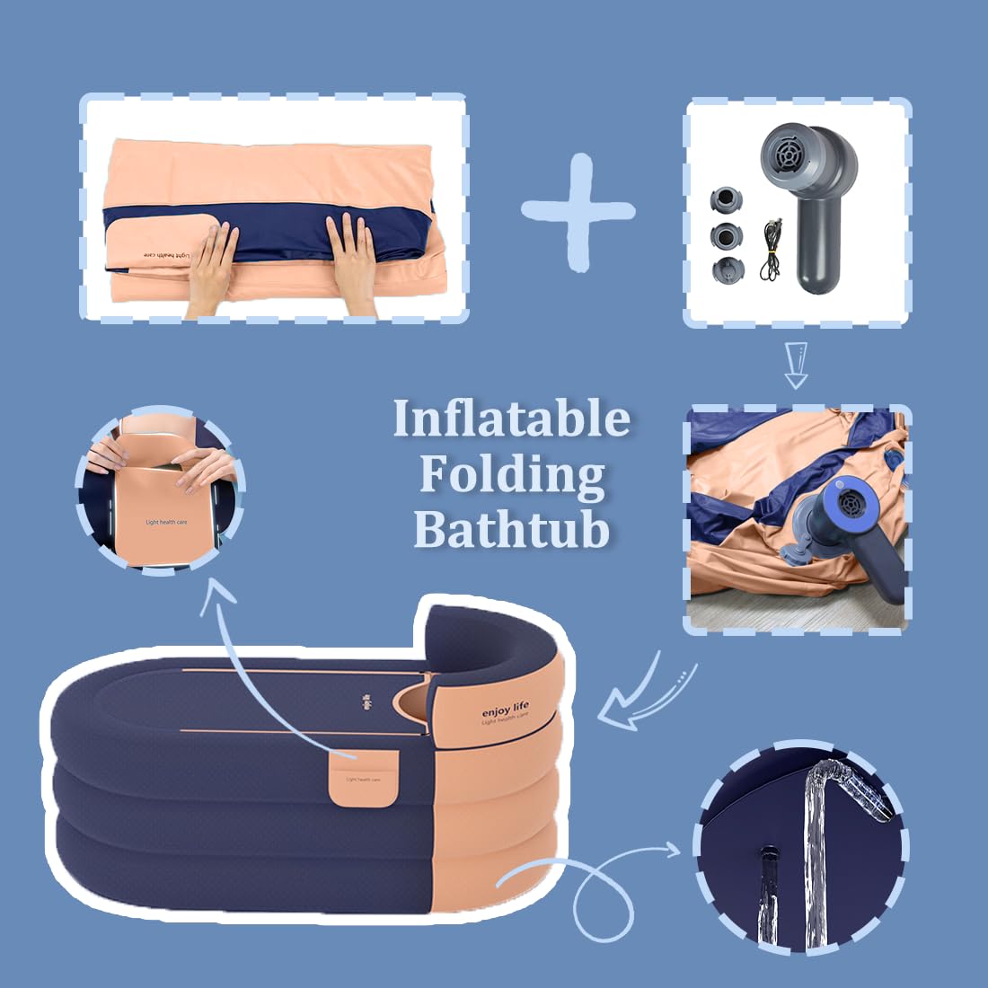 Inflatable Adult Soaking Tub with Rechargeable Pump – 2 Colours