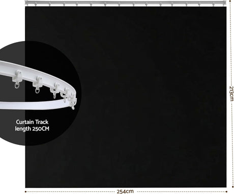 Artiss Room Divider, Ceiling Mounted Track Sets, Extra Wide Blackout Curtain, Flexible Bendable Tracks for Bedroom Privacy Partition Separator, DIY, Hooks, 1 Panel Black Drape and White Rail,254x213CM
