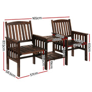 2-Seater Timber Garden Bench with Folding Table & Umbrella Hole