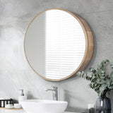 Simplus Round 600MM Bathroom Mirror Cabinet with Glass Door Shower Shaving Cupboard Wall Mounted Medicine Vanity Storage Shelves (Oak)