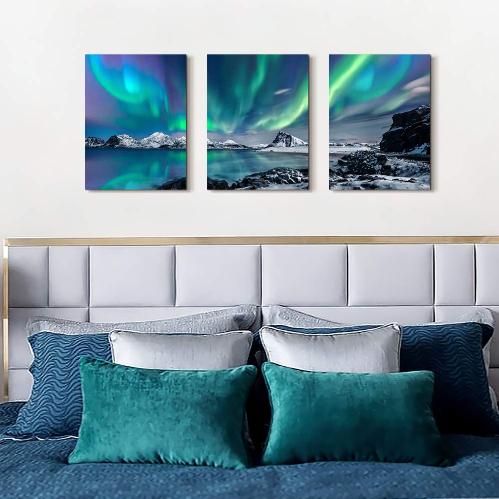 3-Piece Framed Aurora Canvas Wall Art Set – 30 × 40 cm Each