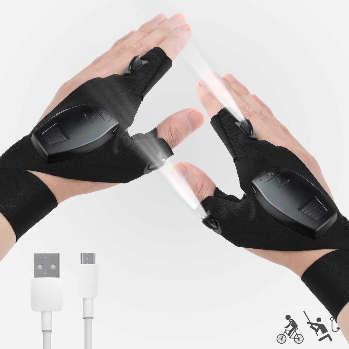 Rechargeable LED Fingerless Flashlight Gloves – Pair