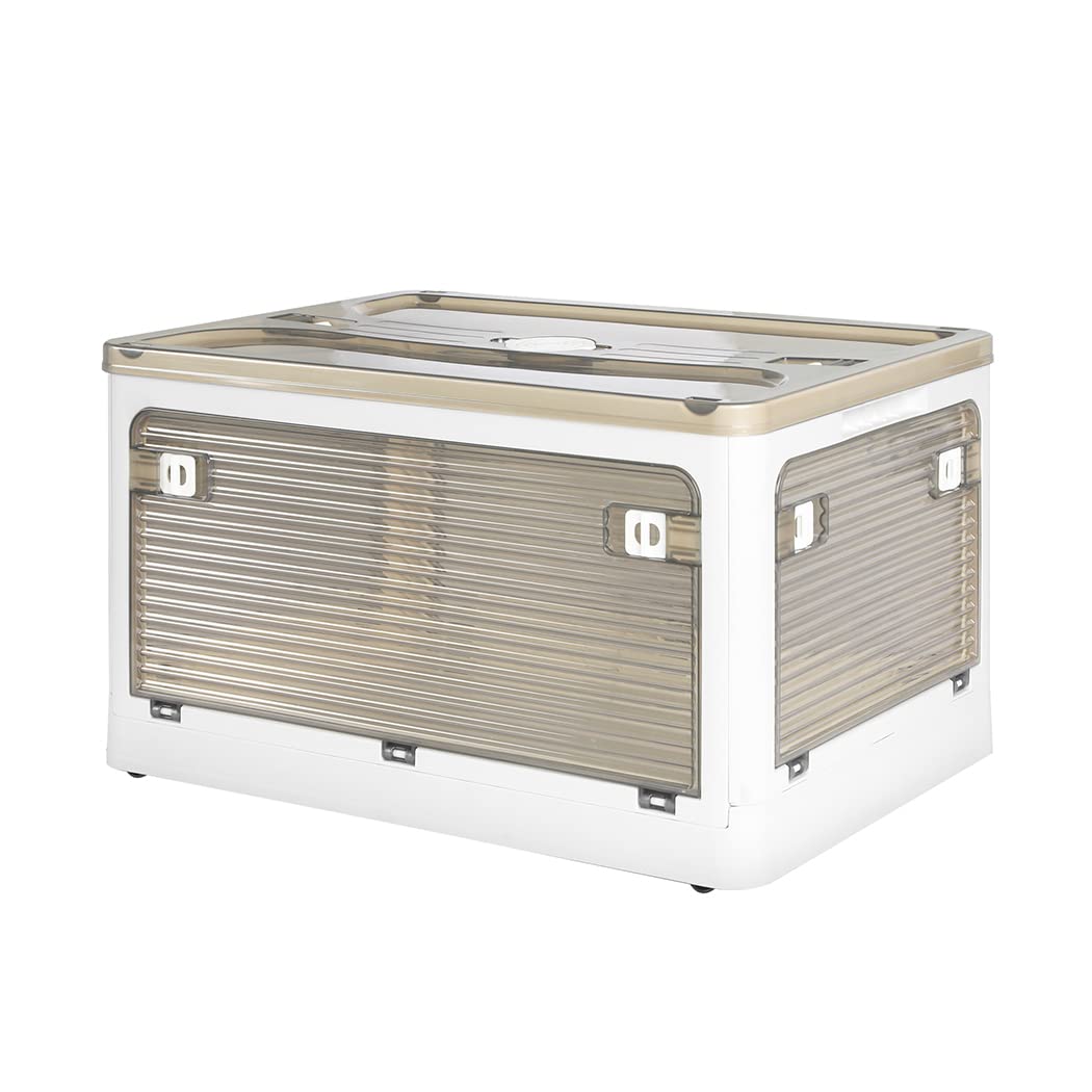 55L Stacked Storage Bins with Lids Collapsible Clothes Organiser Container Plastic Toy Book Camping Boxes with Wheel 5 Sides Open