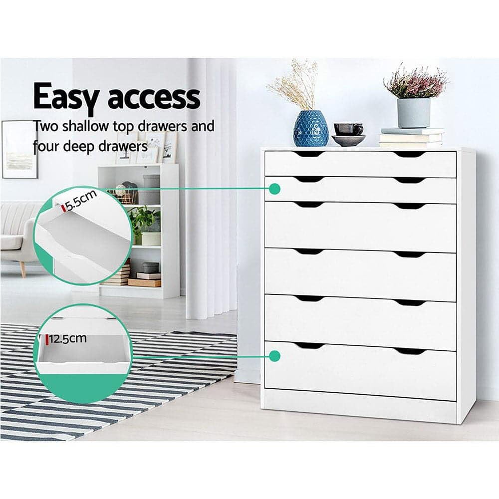 White 6-Drawer Tallboy Chest