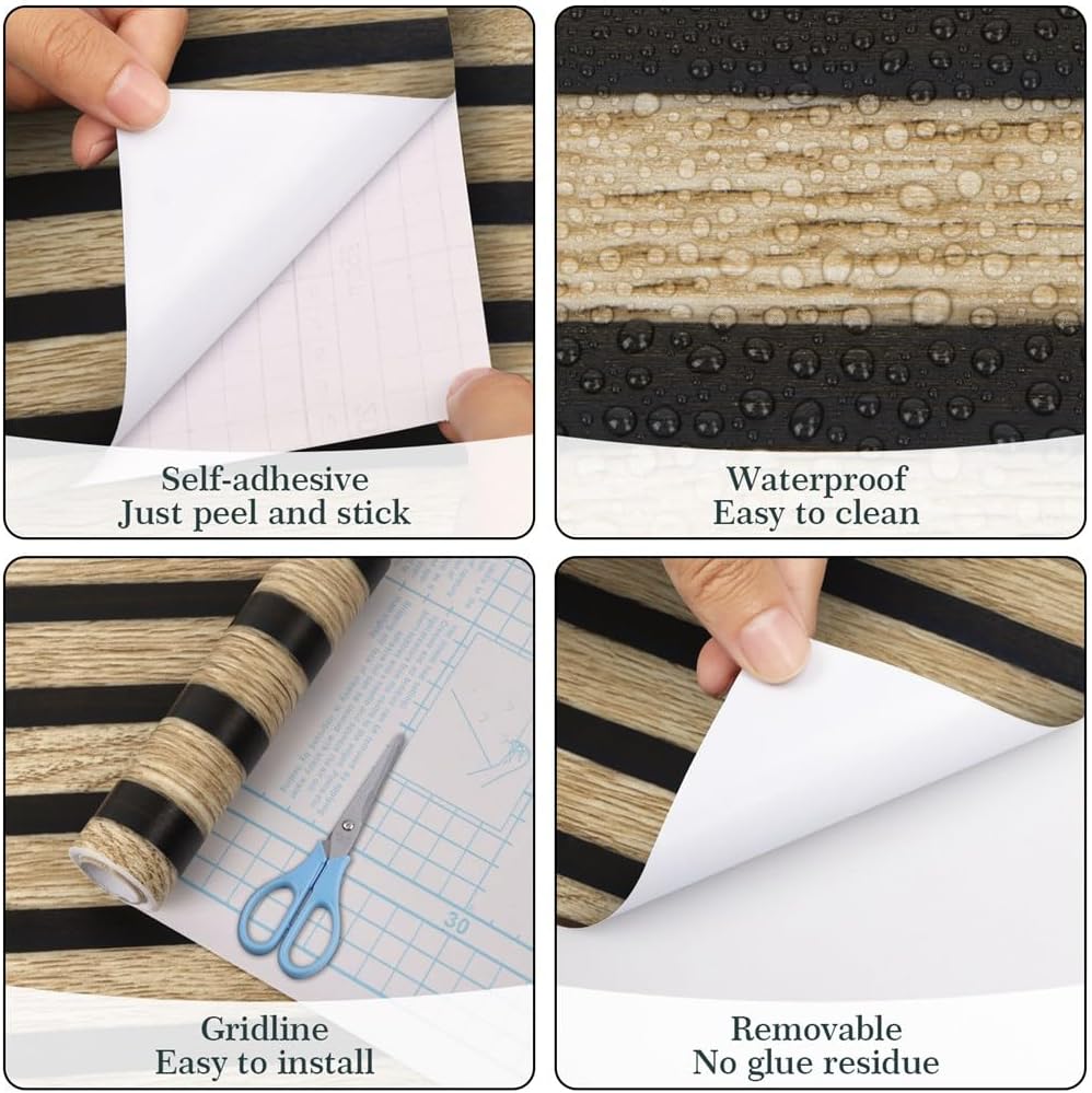 Wood Grain Peel & Stick Wallpaper – Self-Adhesive Removable Wood Slat Vinyl (43.5 × 305cm)