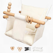 Canvas Baby Swing Seat with Safety Belt & Cushion – Indoor/Outdoor, White