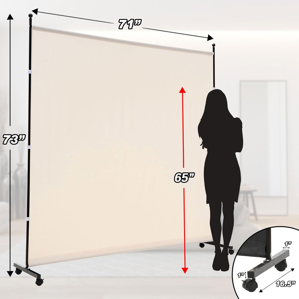 SIMFLAG 6FT Single Panel room divider with Wheels,Rolling Fabric room dividers for Partition privacy screens,Freesting Wall Divider for Home Office,Hospital,(Beige)