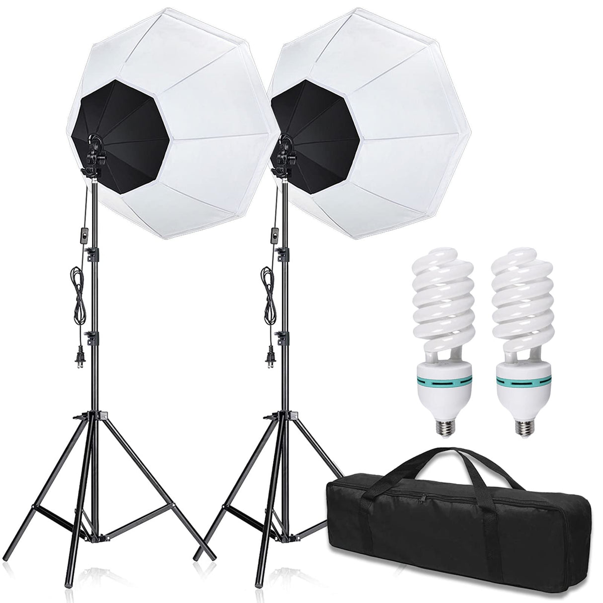 Softbox Lighting Kit 20"x 28"/ 50x70 cm Soft Box Studio Lights 2x135W 5500K Continuous Lighting Equipment with Energy Saving Light Bulb & Carry Bag, Light for Portraits and Product Photography