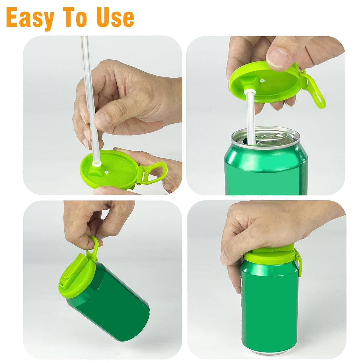 4 Pack Can Covers with Straws, Silicone Soda Can Toppers, Leakproof Can Lids for Kids, Reusable Staw Can Covers for Soda, Beverage