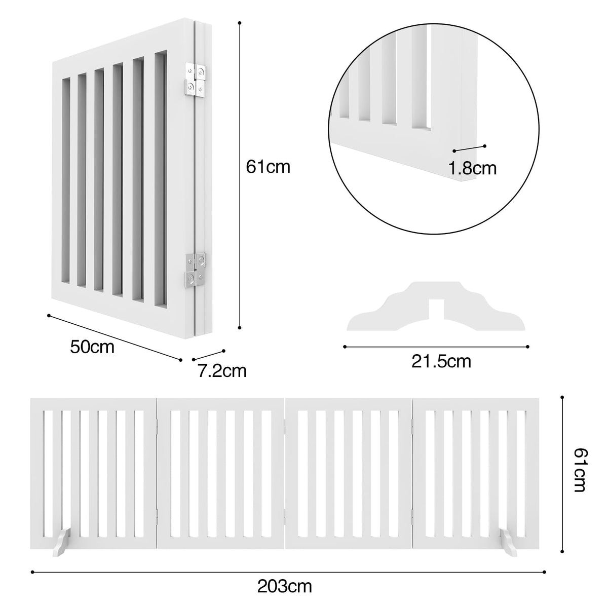 Freestanding Foldable Wooden Pet Gate – 203 × 61 cm