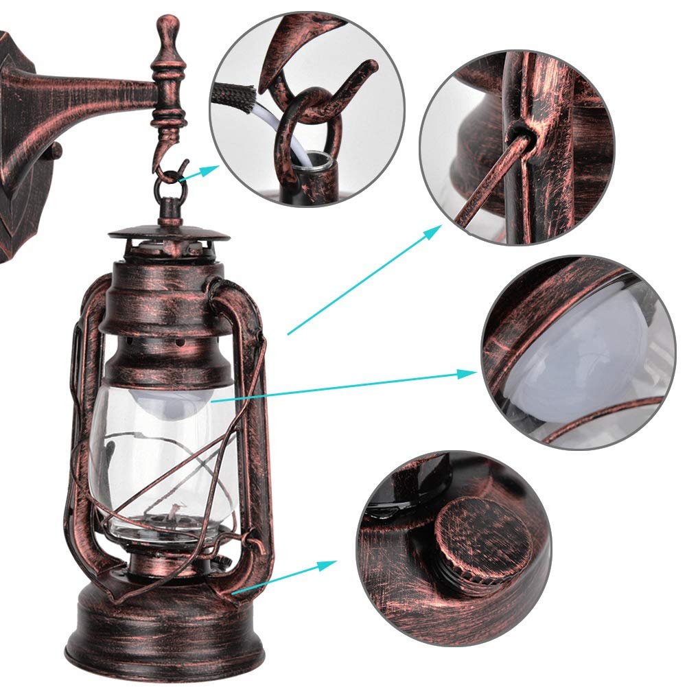 Night Light, 111-240V Retro Style Sconce Light Antique Iron Wall Lamp Fixture for Cafe Bar Hallway (Red Bronze)